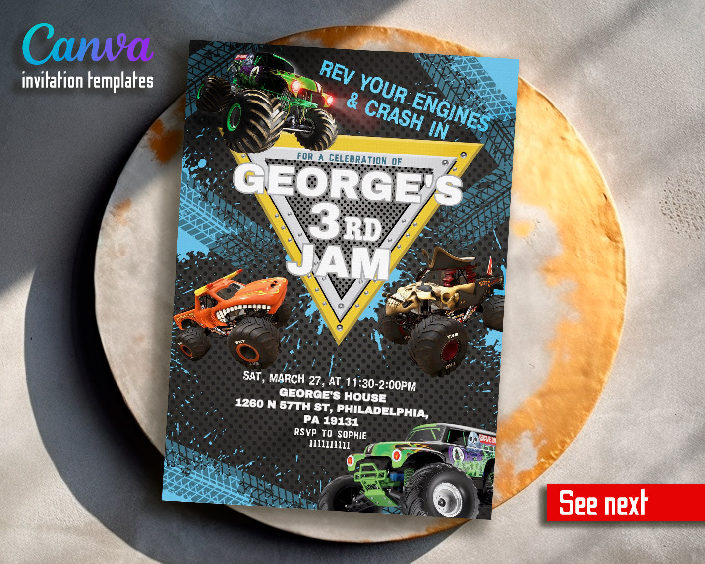 Monster Jam customizable invite template boy instant download Share