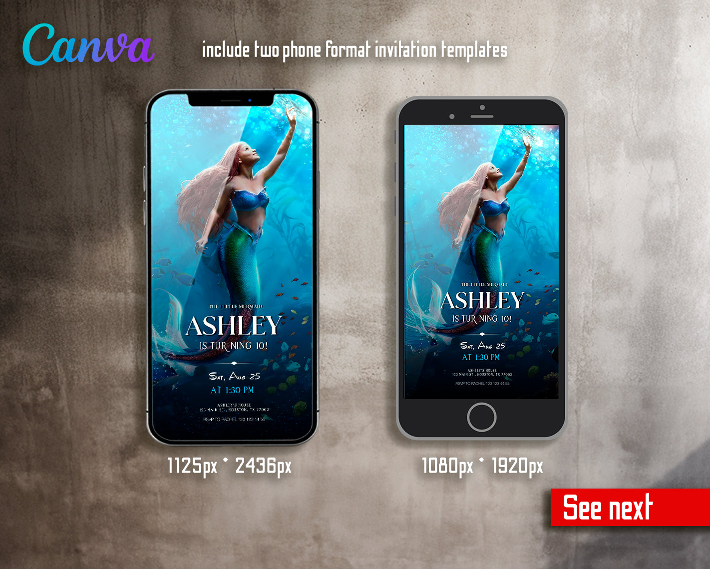 The Little Mermaid Ariel customizable invite template girl | instant download | Share or Print | XB002