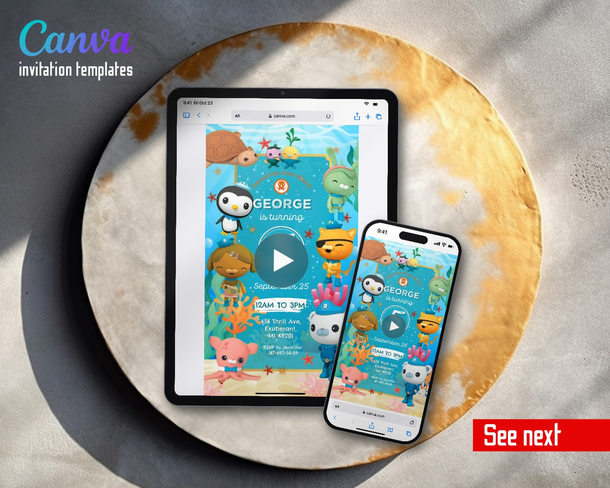 Octonauts Crew Teal Video Birthday Invitation | Animated Evite | Editable Canva