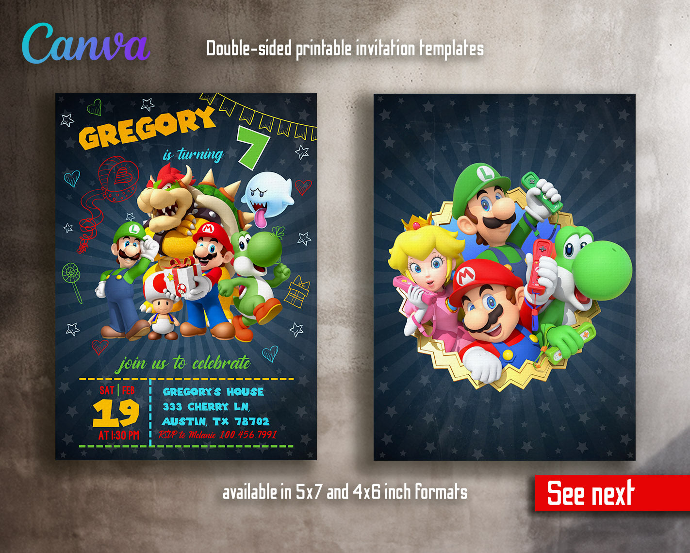 Super Mario Bros customizable invitation template | Share or Print | | FZ923