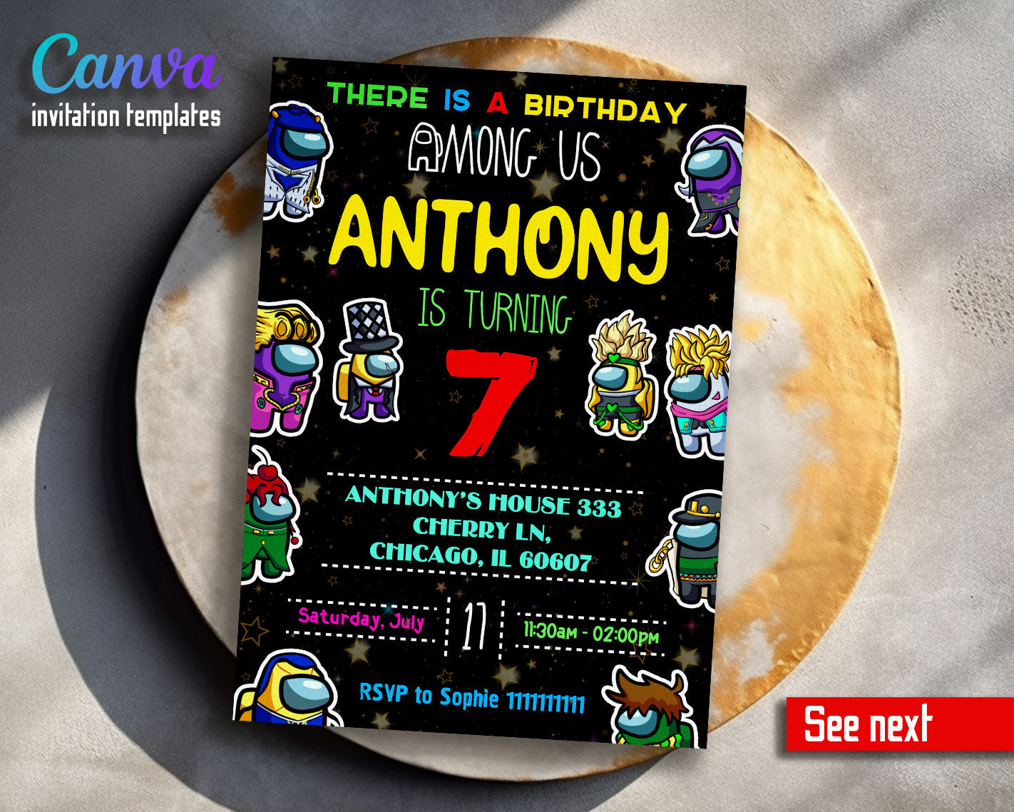 Among Us Gamer customizable invitation template Share or Print