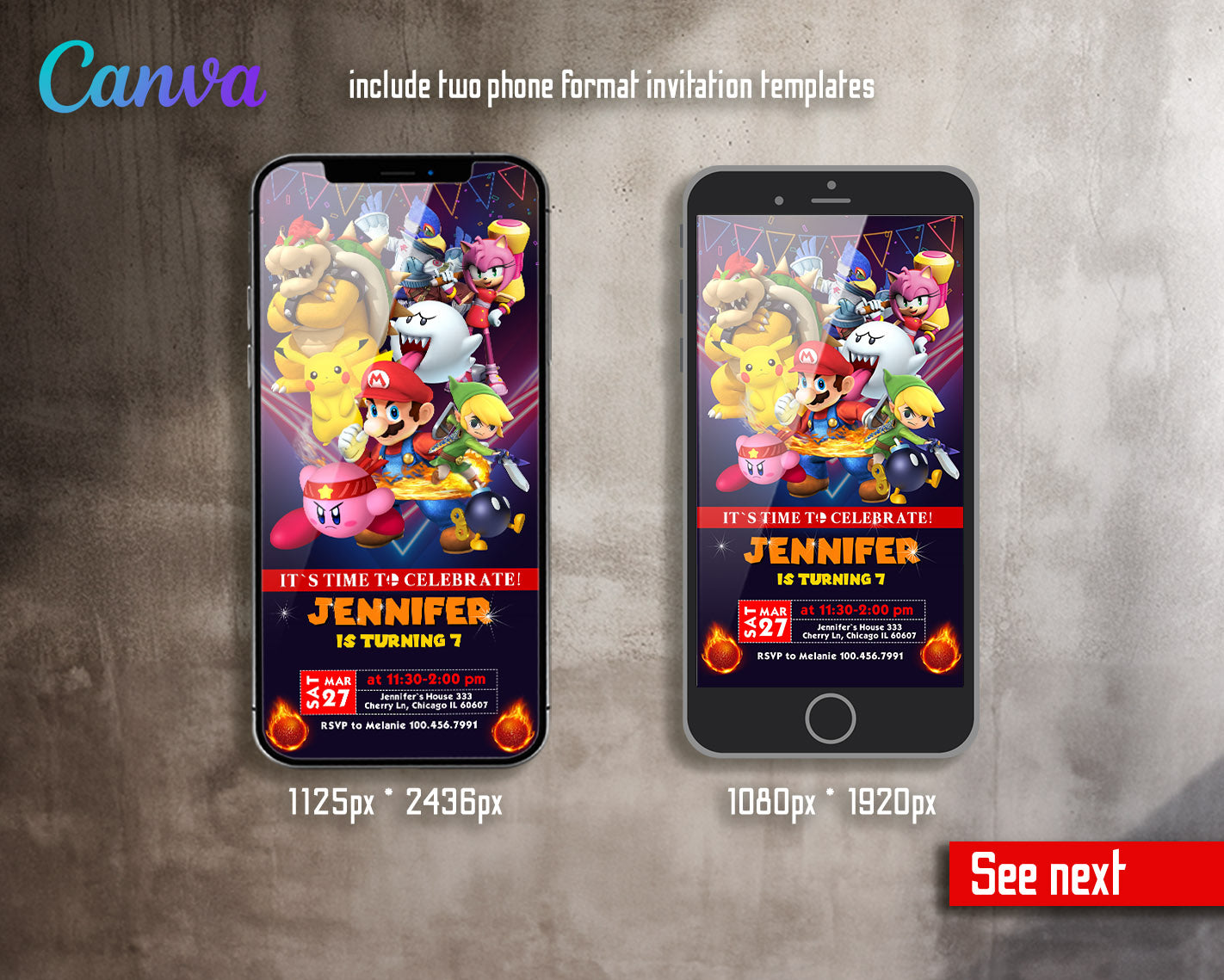 Super Smash Mario Bros customizable invitation template | Share or Print |  | BL652