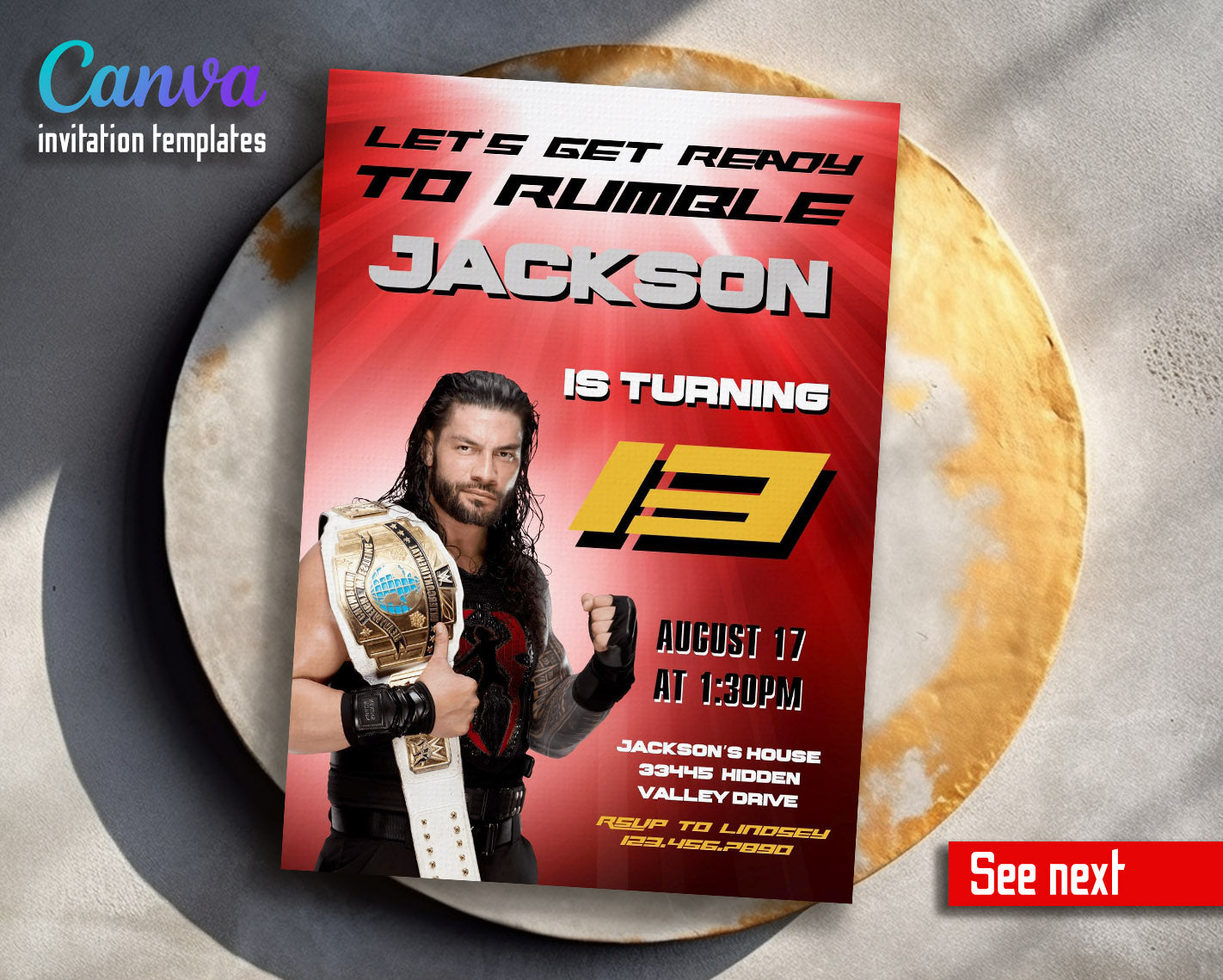 Wrestling WWE WrestleMania customizable invitation template | Share or Print | boy | PD182