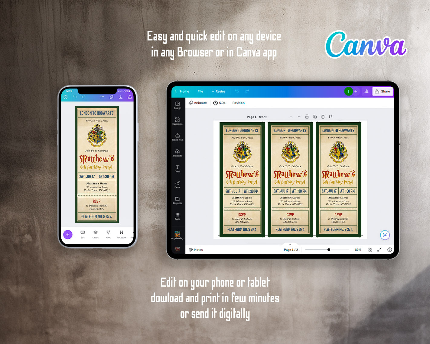 Harry Potter Hogwarts customizable invitation template | Share or Print | | GL618