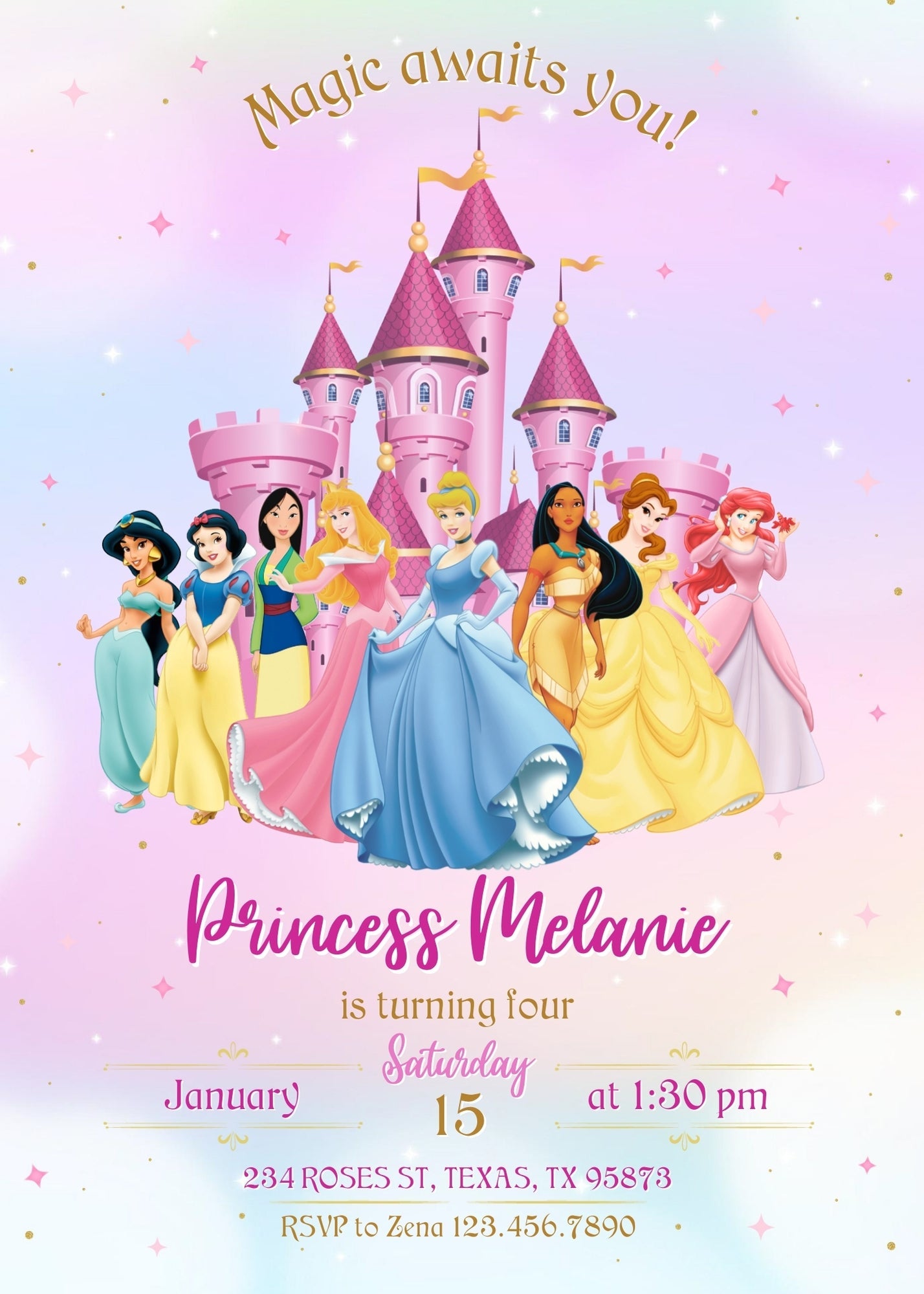 Disney Princess customizable invitation template | Share or Print | girl | JN401