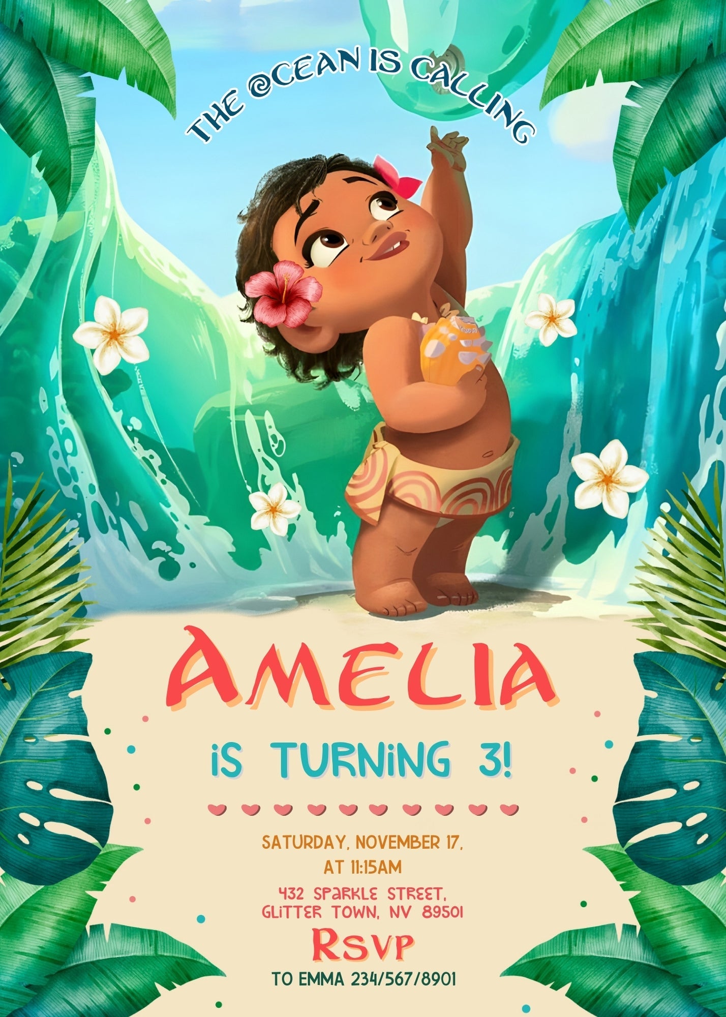 Moana Princess customizable invitation template | Share or Print | girl | SG939