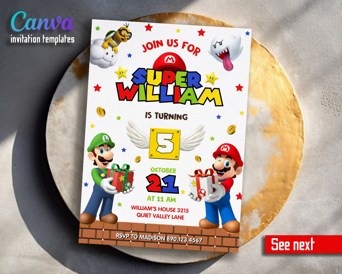 Super Mario Bros customizable invitation template | Share or Print | | IU813
