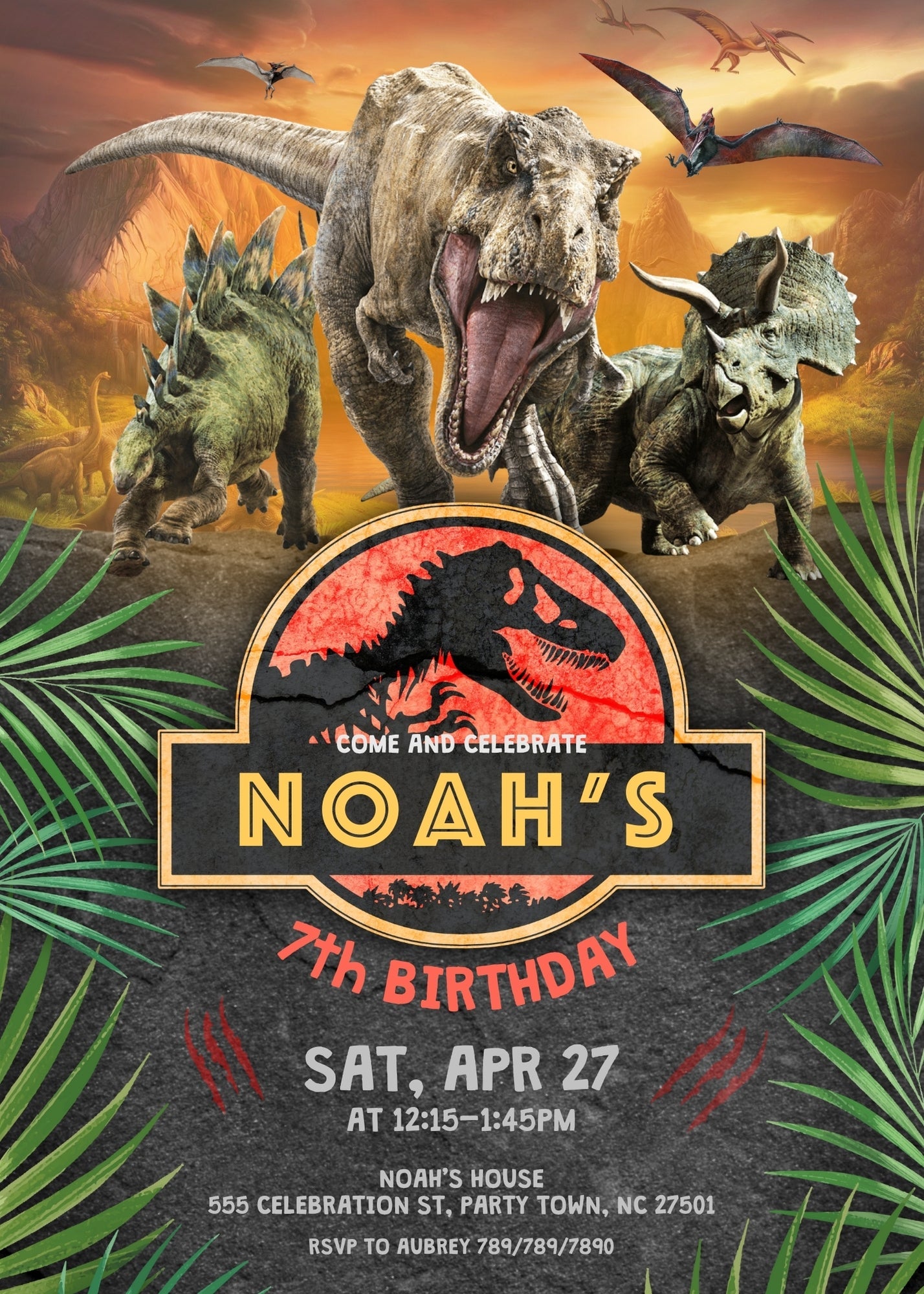Jurassic Park Dinosaur customizable invitation template | Share or Print | | XH418