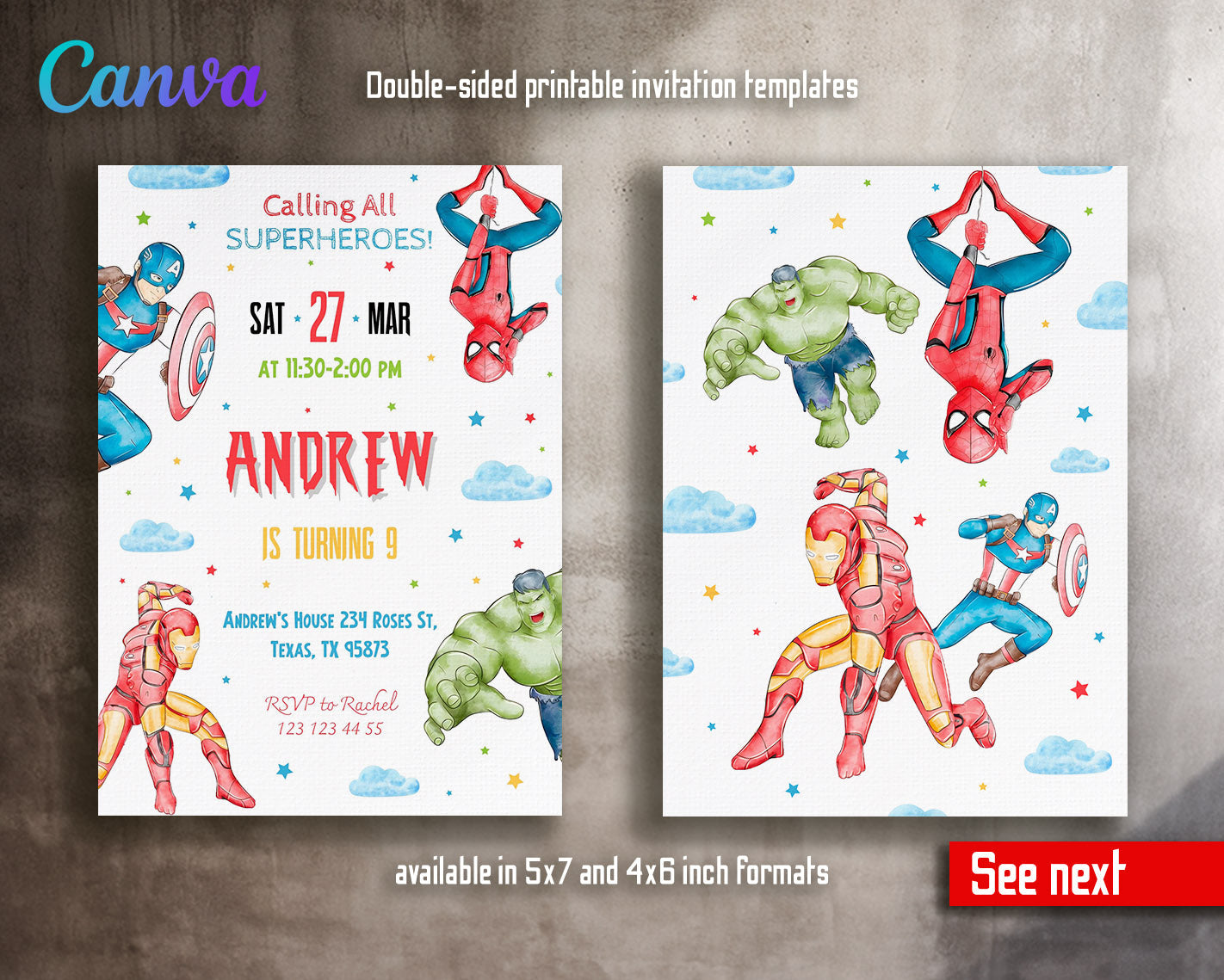 Avengers Marvel Superhero customizable invitation template | Share or Print | boy | EW966