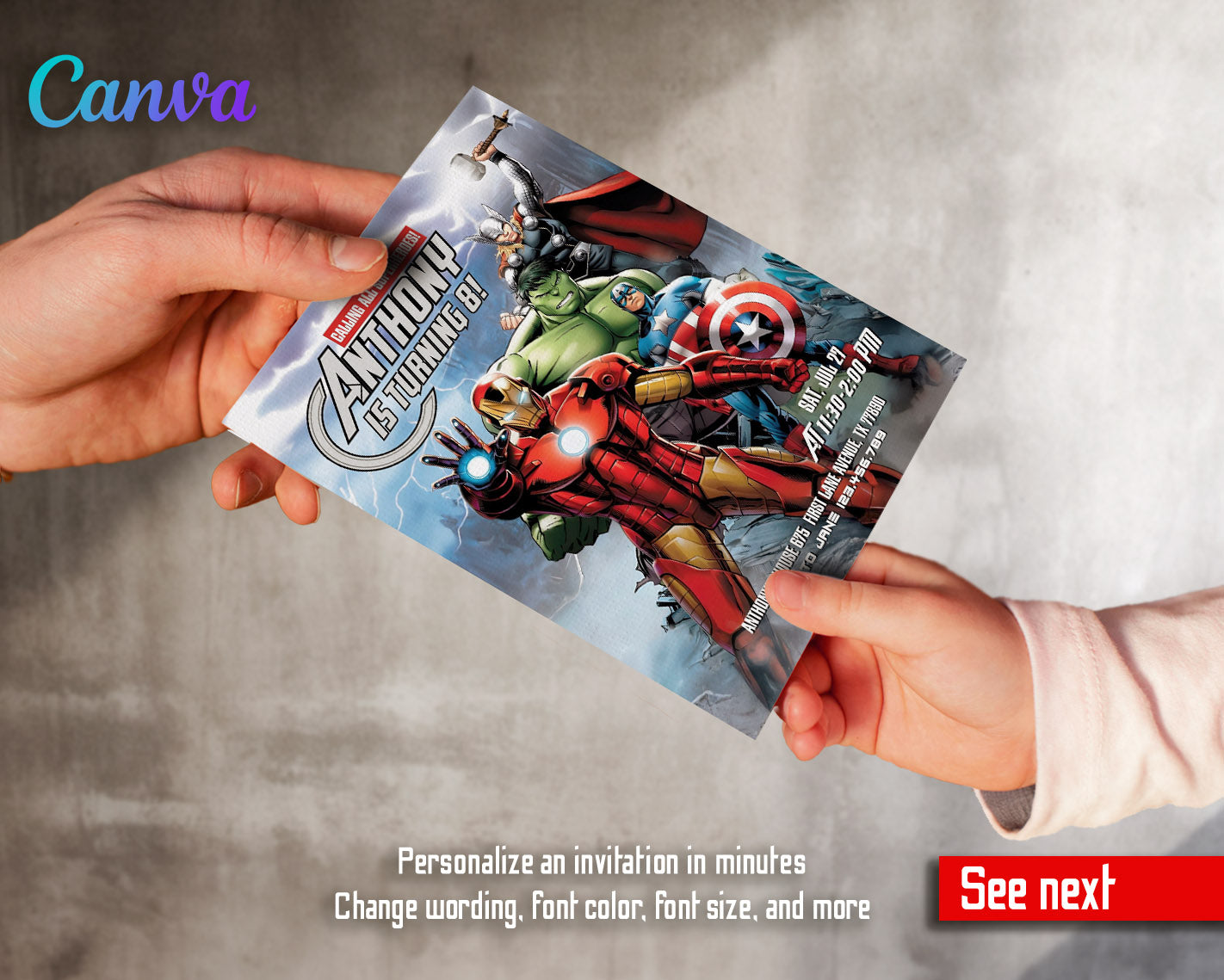 Avengers Marvel Superhero customizable invitation template | Share or Print | boy | JN776