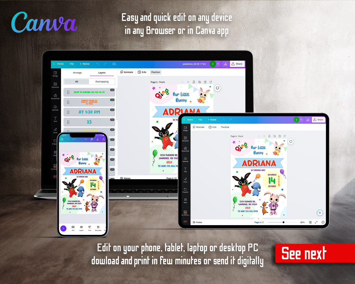 Bing Bunny customizable invitation template | Share or Print | | BK277