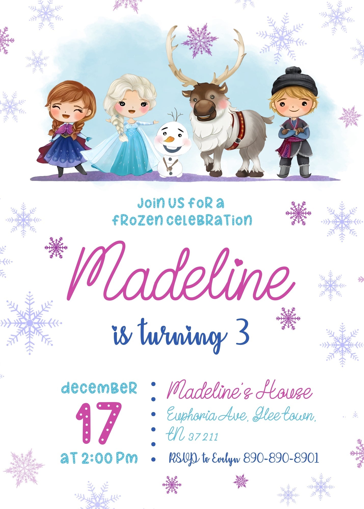 Frozen Elsa customizable invitation template | Share or Print | girl | GP897