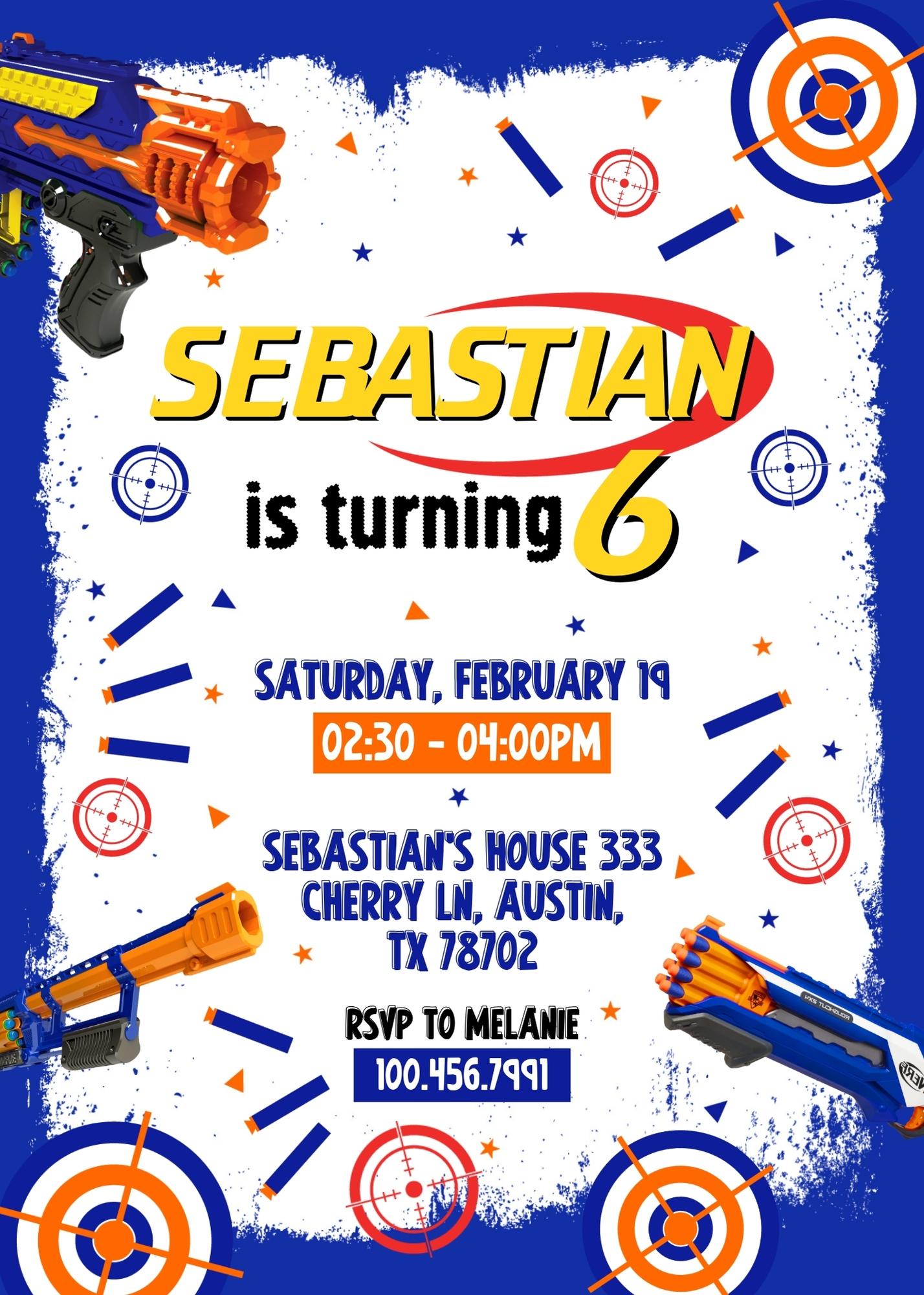 NERF Dart Wars customizable invitation template | Share or Print | boy | VD149