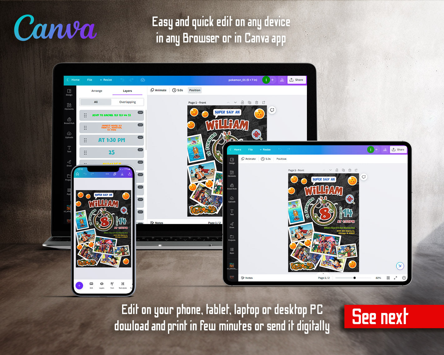 Dragon Ball Z Anime customizable invitation template | Share or Print | boy | SU449
