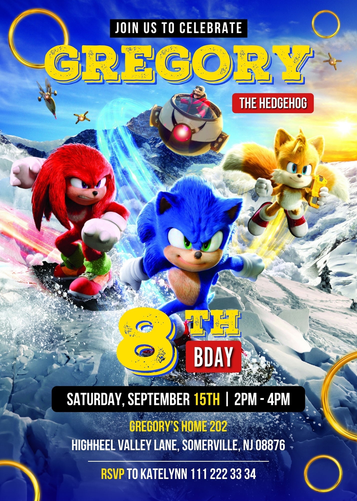 Sonic the Hedgehog customizable invitation template | Share or Print | | YR804