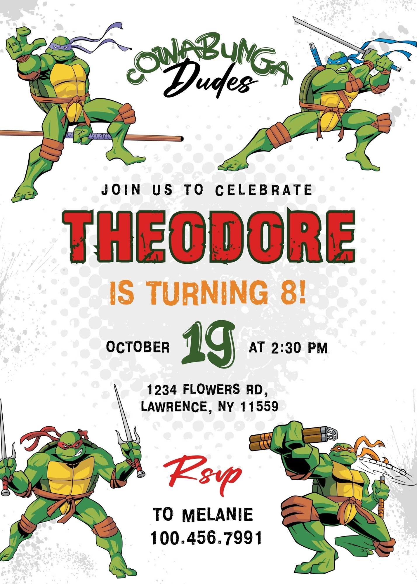 Teenage Mutant Ninja Turtles customizable invitation template | Share or Print | boy | OG161