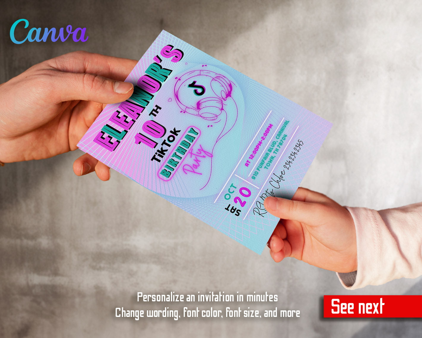 Tik Tok Party customizable invitation template | Share or Print | | RO031