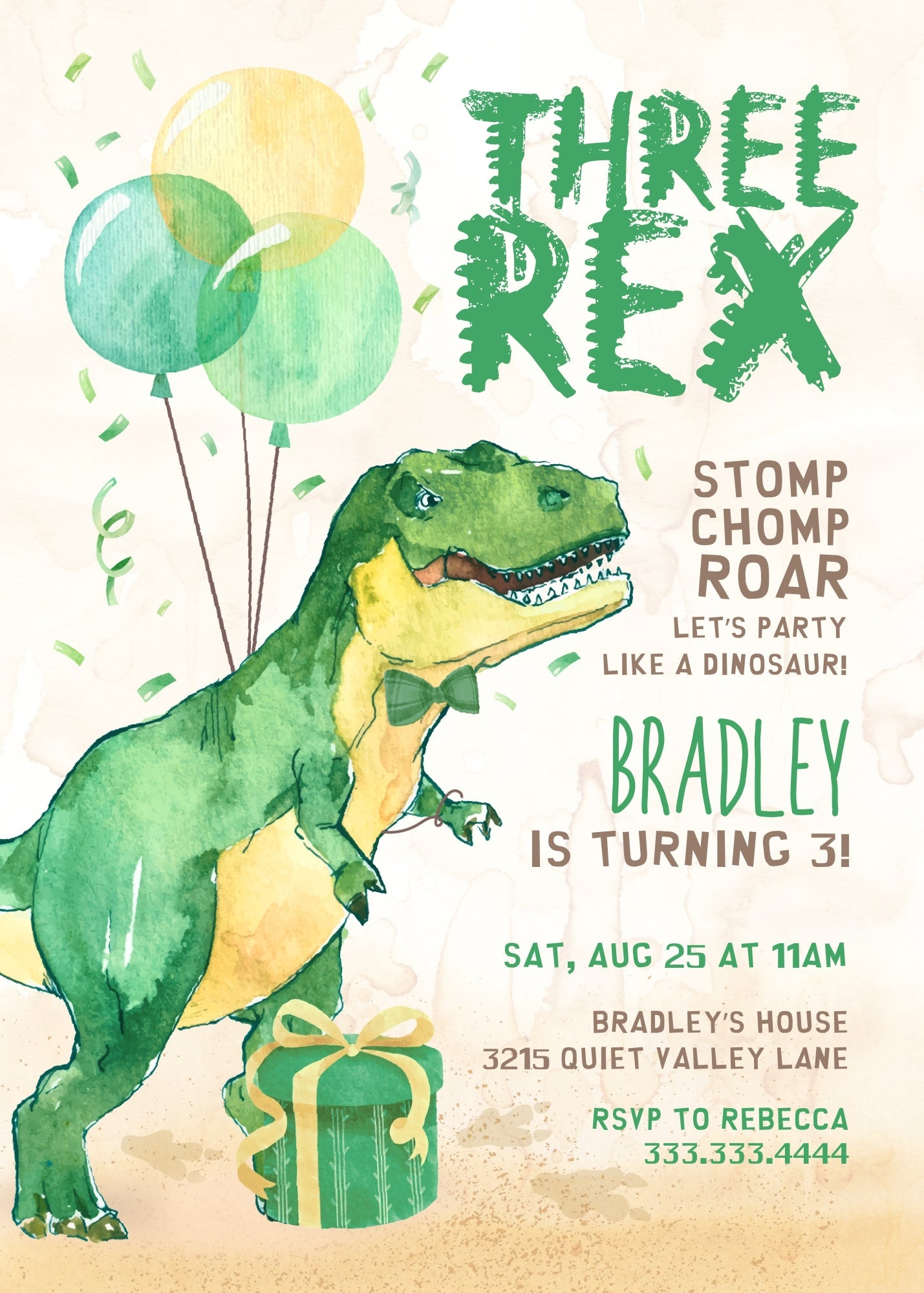 Dinosaur T-Rex customizable invitation template | Share or Print | | DG551