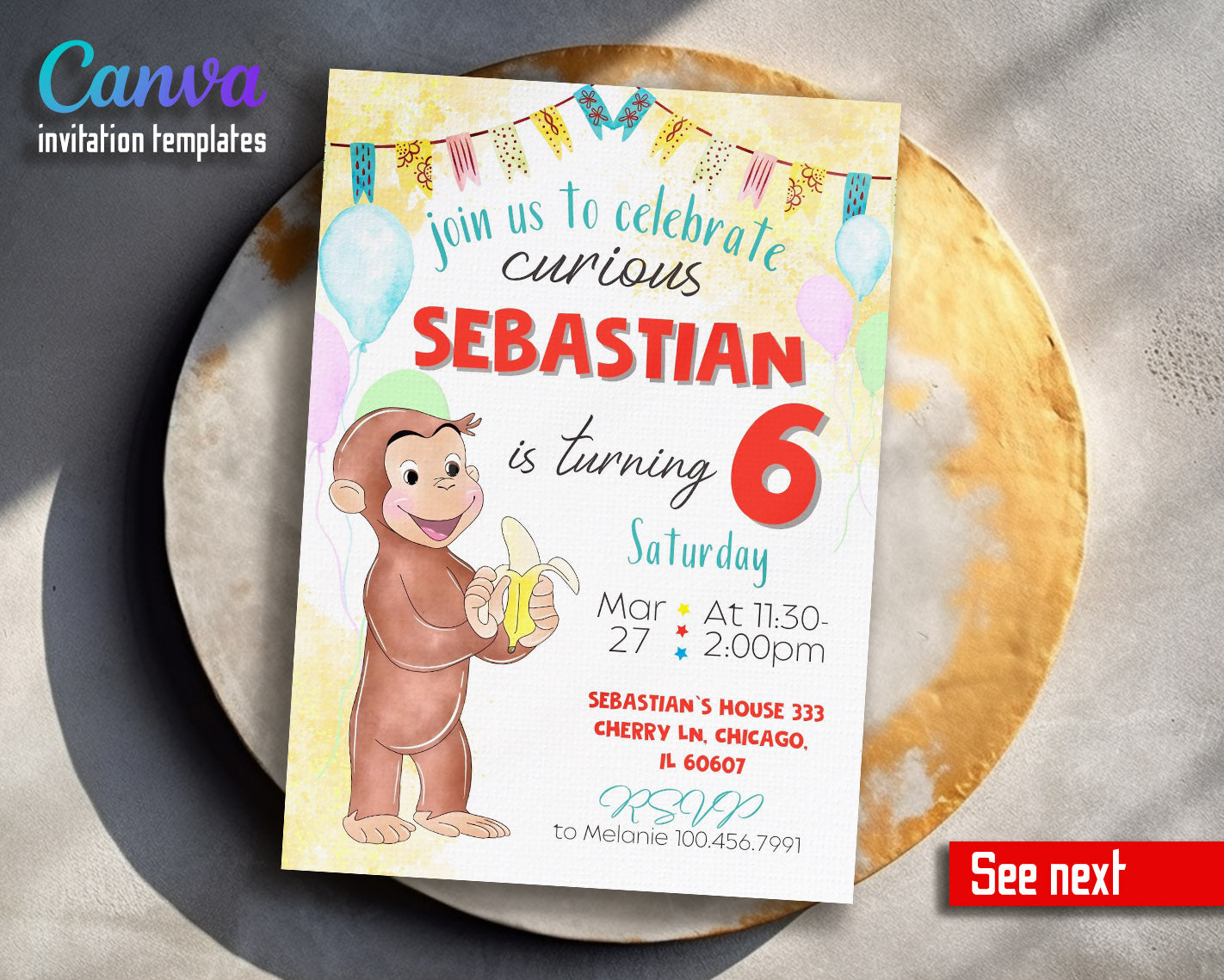 Curious George Monkey customizable invitation template | Share or Print | | CC988