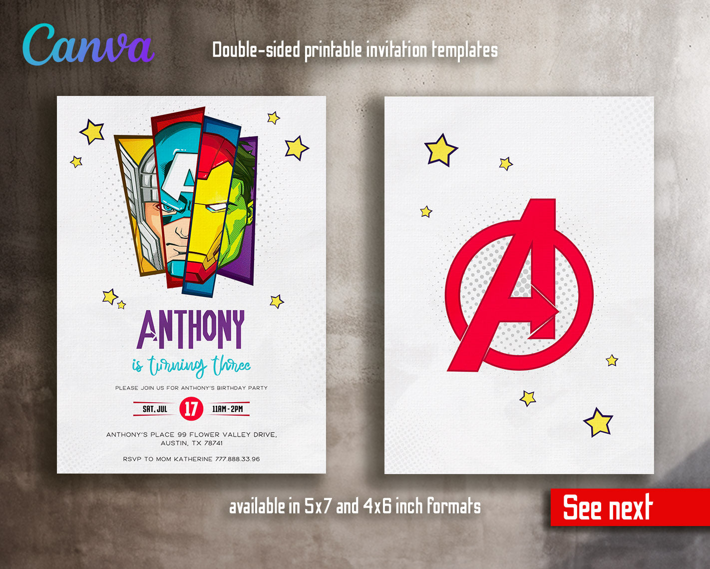 Avengers Marvel Superhero customizable invitation template | Share or Print | boy | DT094