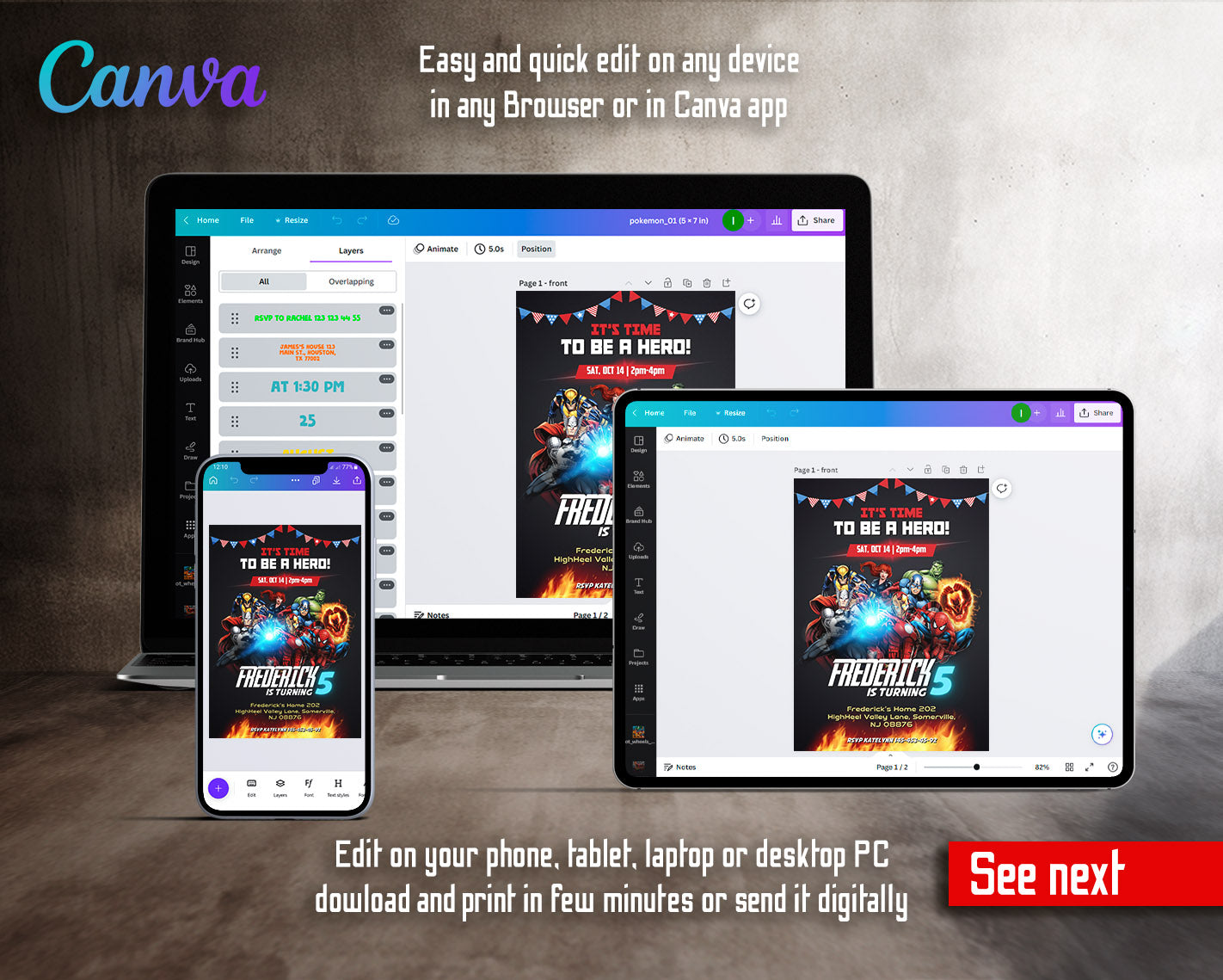 Avengers Marvel Superhero customizable invitation template | Share or Print | boy | AZ793