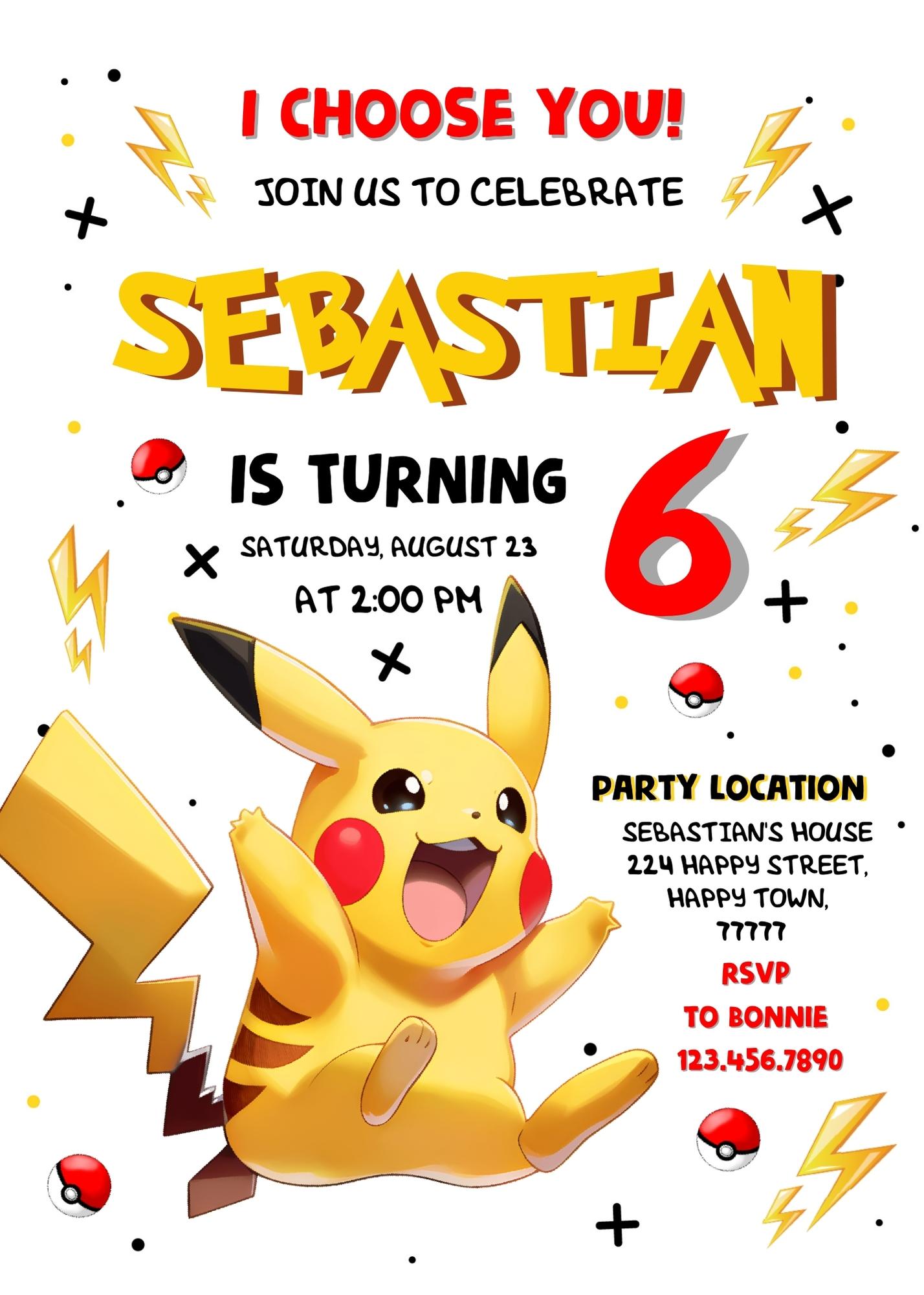 Pokemon Pikachu customizable invitation template | Share or Print | | MJ947