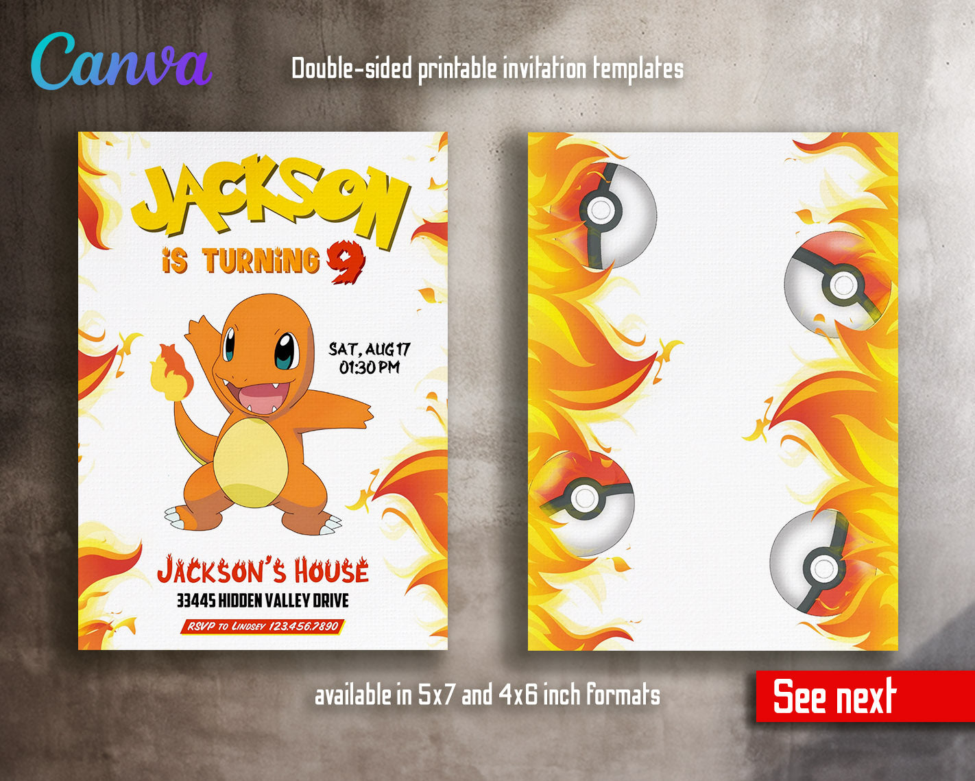 Charmander Pokemon Anime customizable invitation template | Share or Print | | WT614