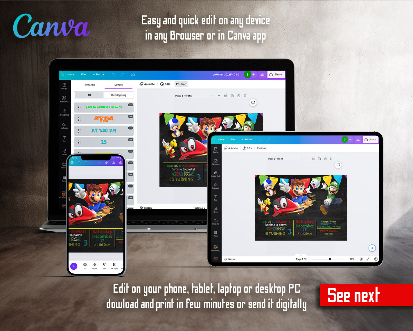 Super Mario Bros customizable invitation template | Share or Print | | HM318