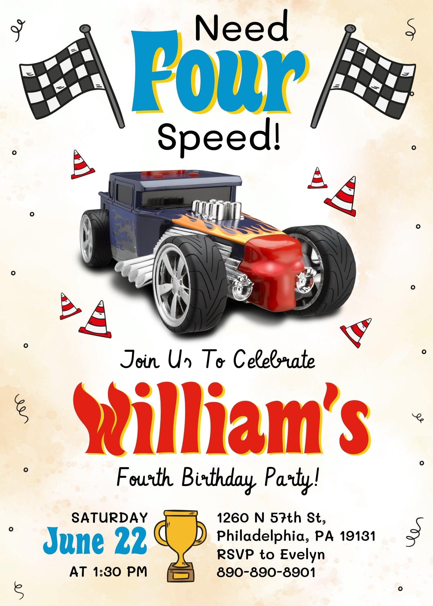 Hot Wheels Need Four Speed customizable invitation template | Share or Print | boy | HG764