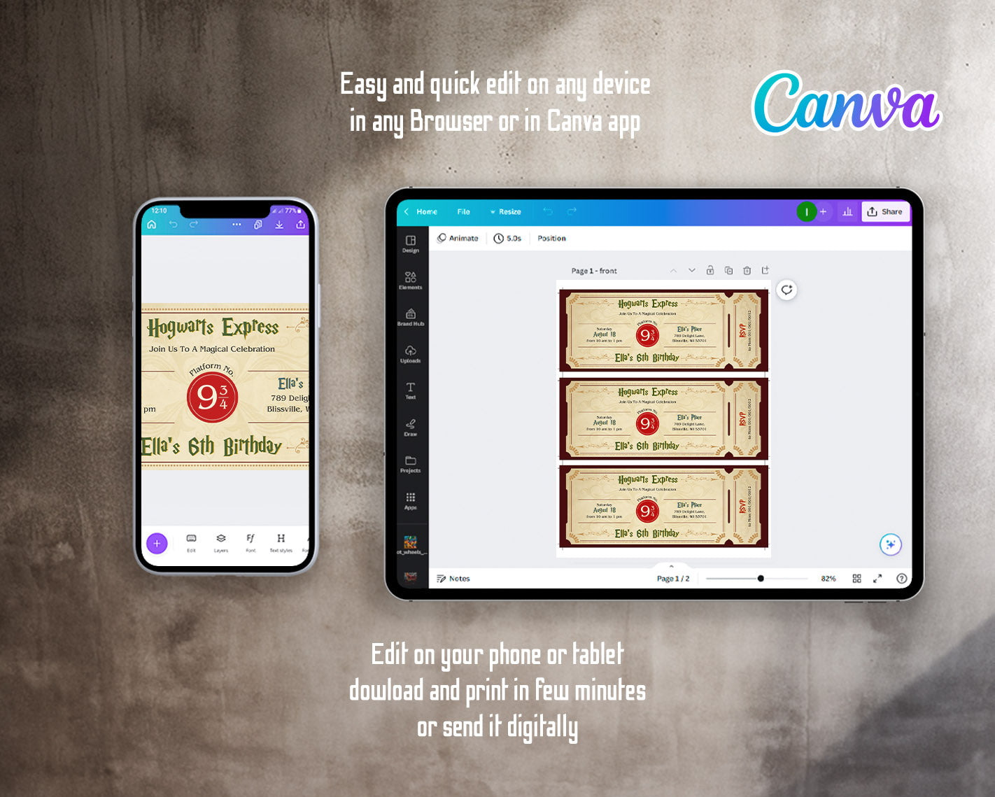 Harry Potter Hogwarts customizable invitation template | Share or Print | | BI525