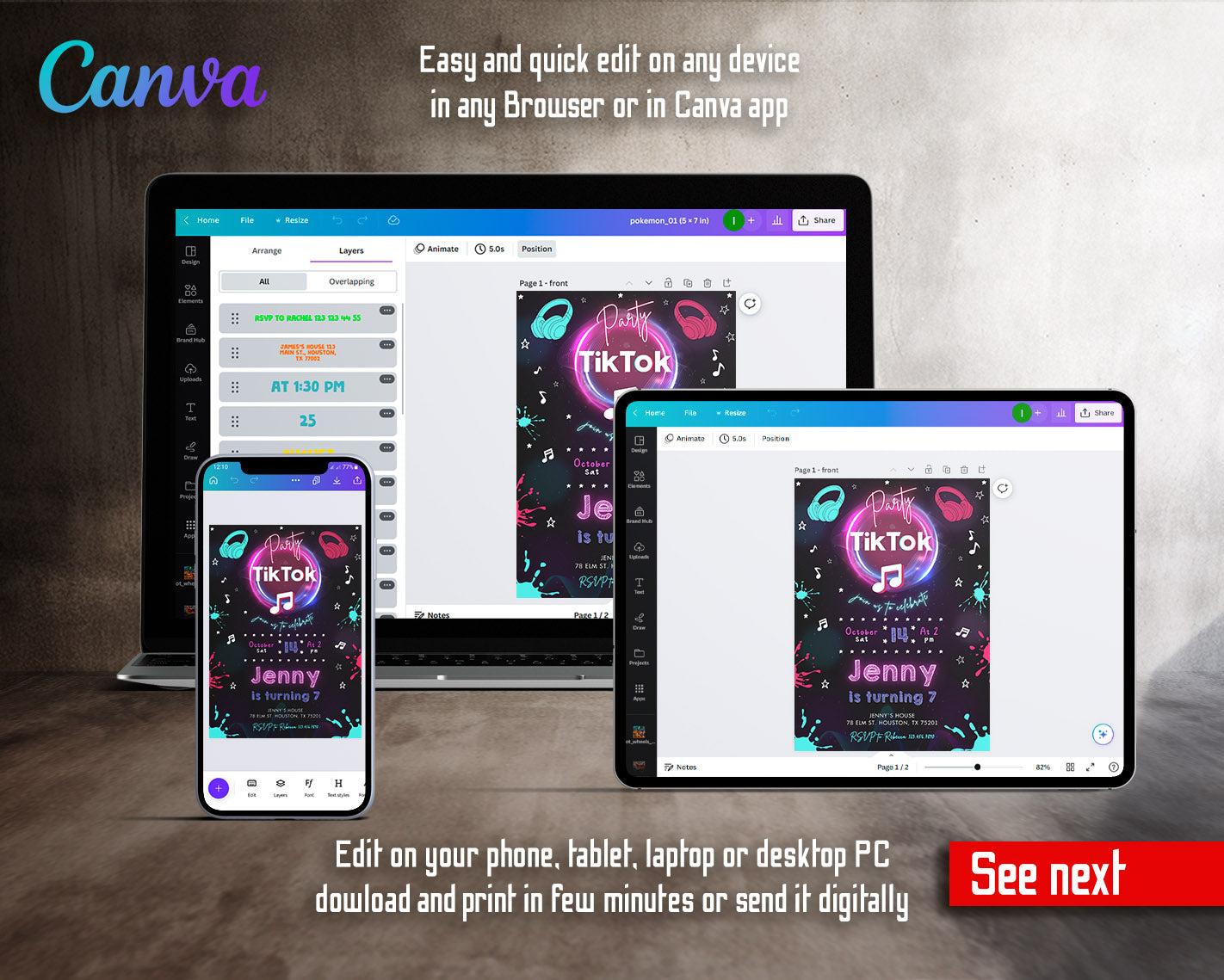 Tik Tok Party customizable invitation template | Share or Print | | BY253