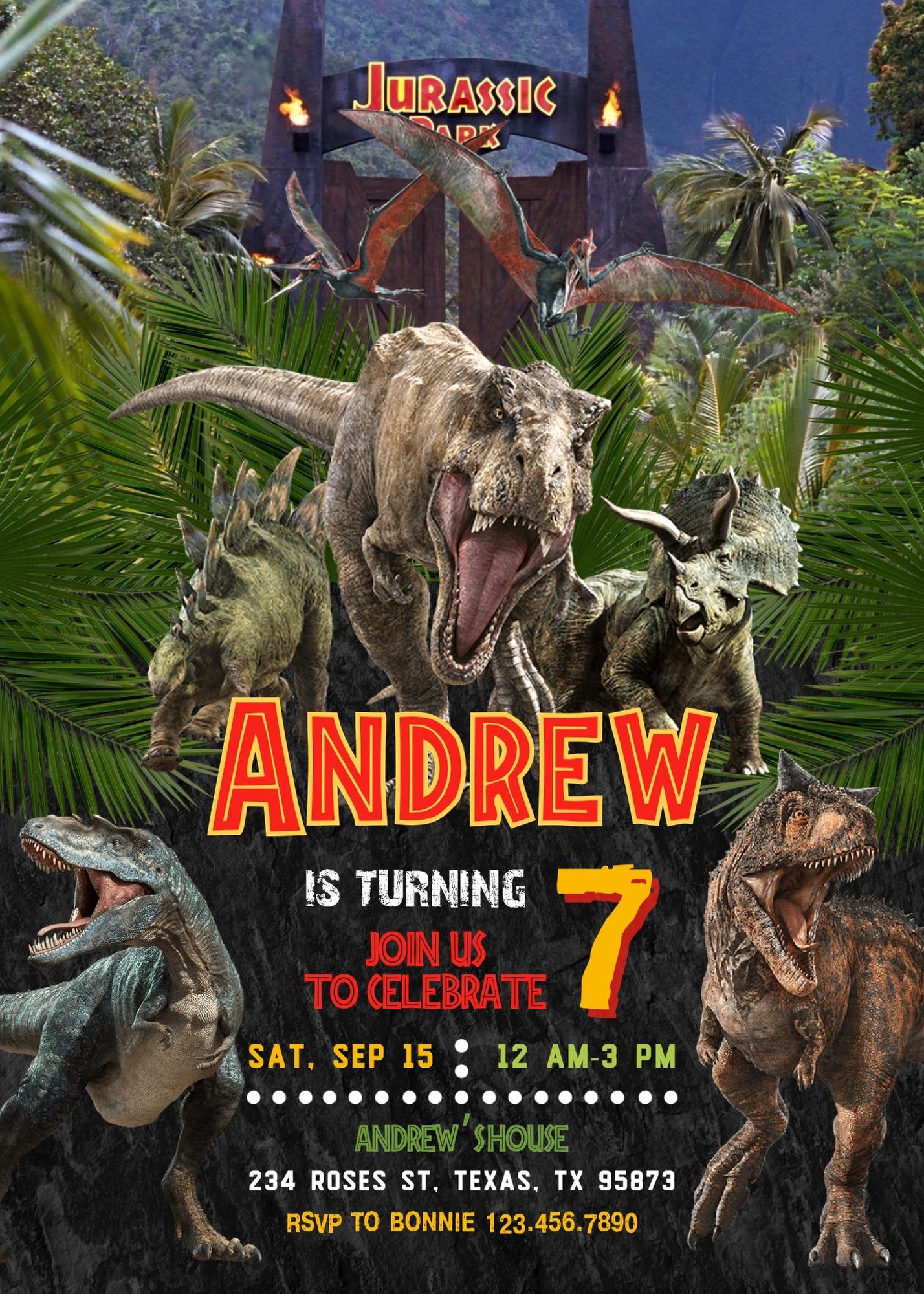 Jurassic Park Dinosaur customizable invitation template | Share or Print | | NH431