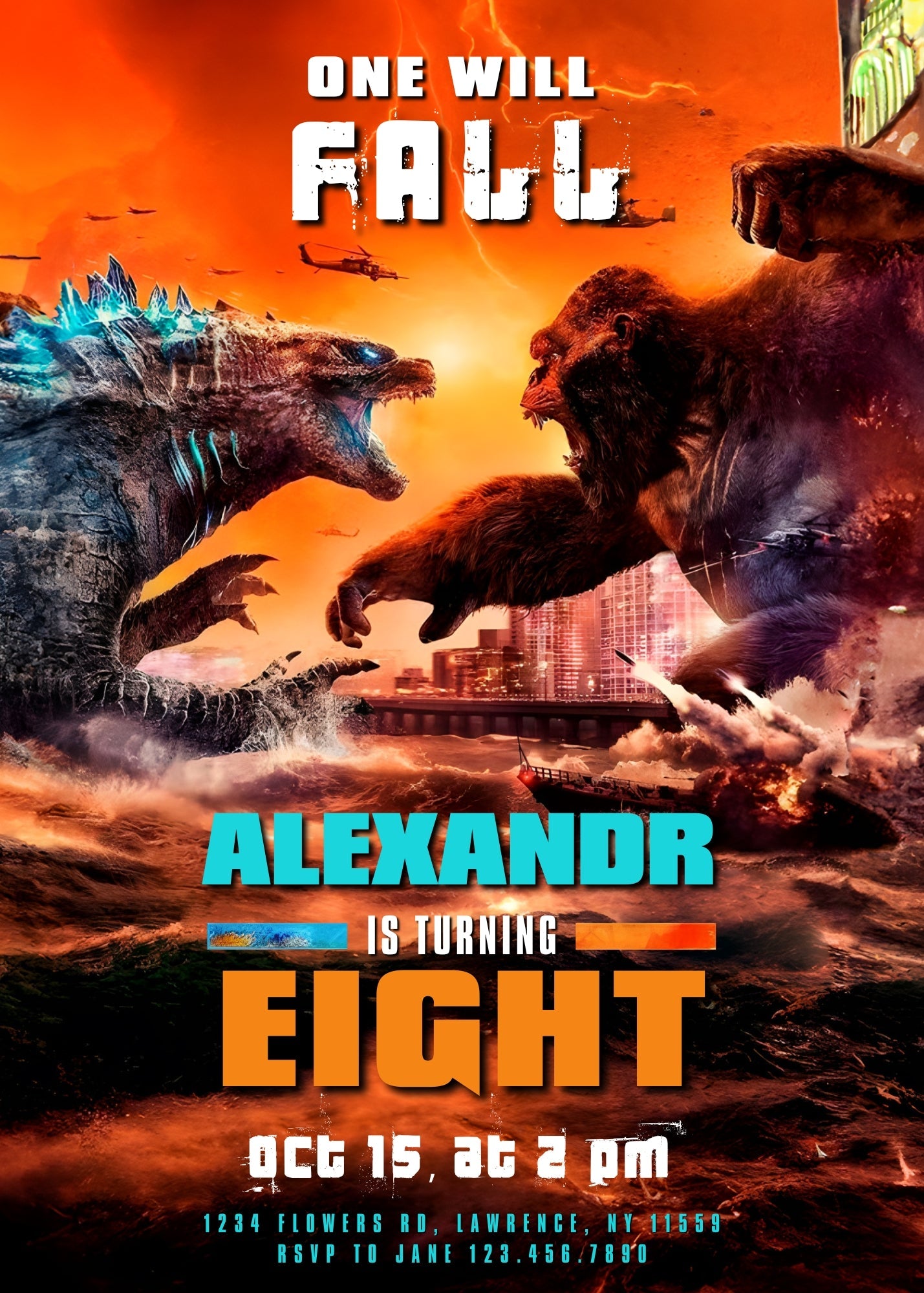 Godzilla X King Kong customizable invitation template | Share or Print | | TG746