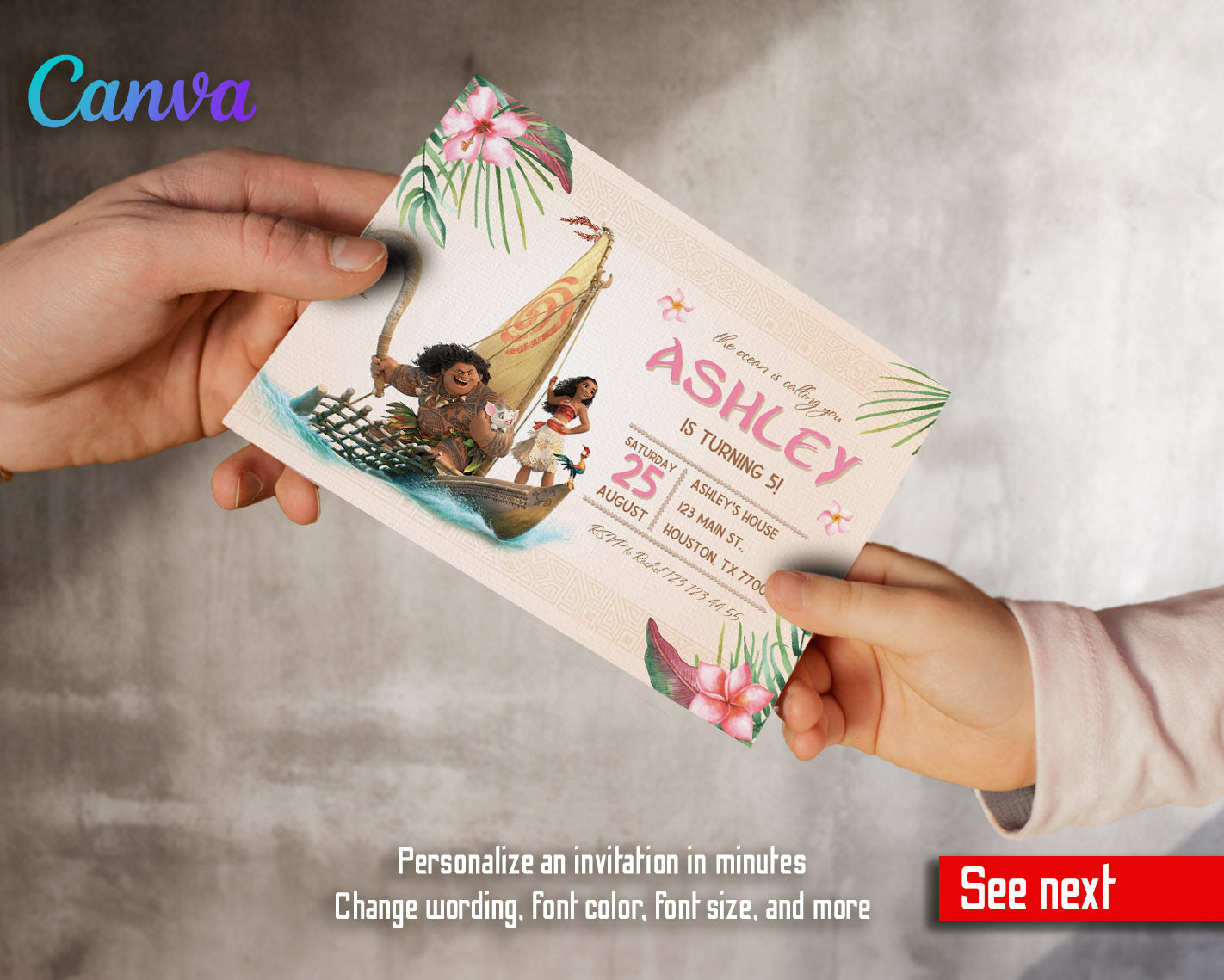 Moana Princess customizable invitation template | Share or Print | girl | TJ420