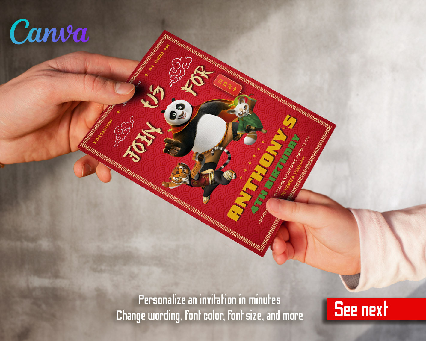 Kung Fu Panda Po customizable invitation template | Share or Print | | TV732