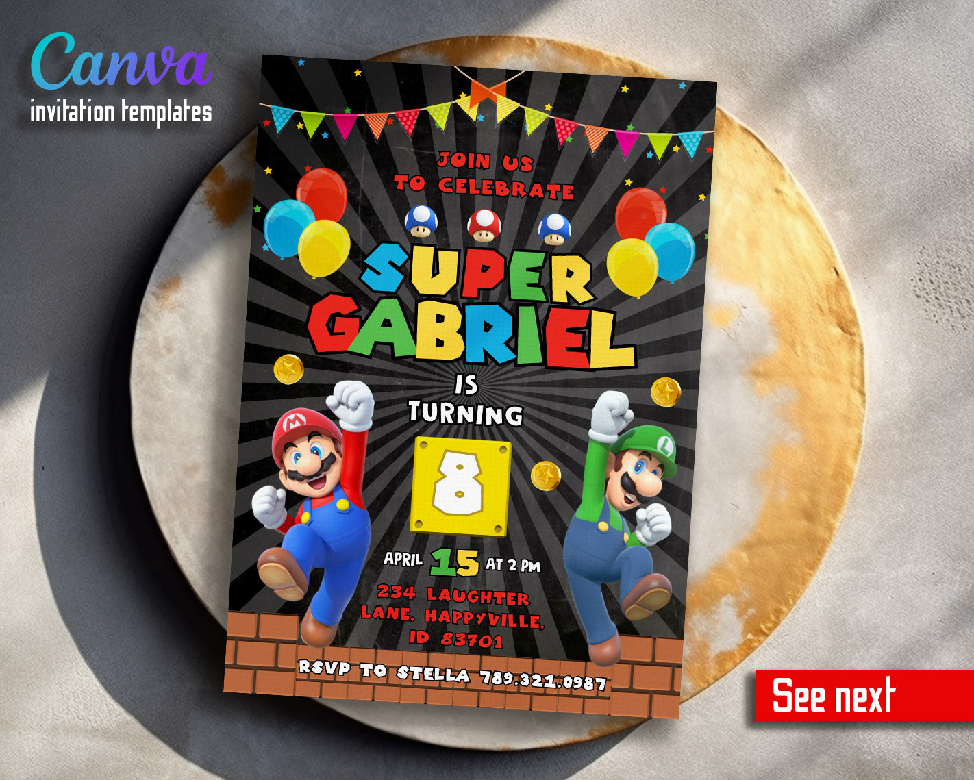 Super Mario Bros customizable invitation template | Share or Print | | FJ235