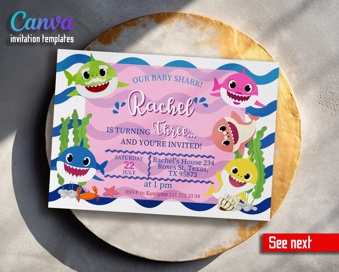 Baby Shark customizable invitation template | Share or Print | | WW786