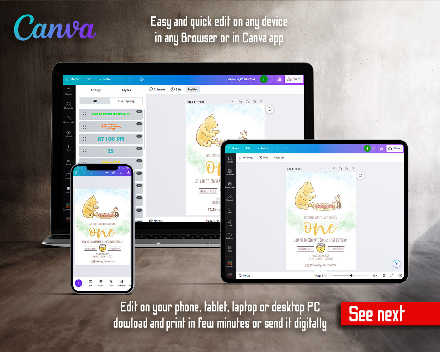 Winnie the Pooh customizable invitation template | Share or Print | | IA620