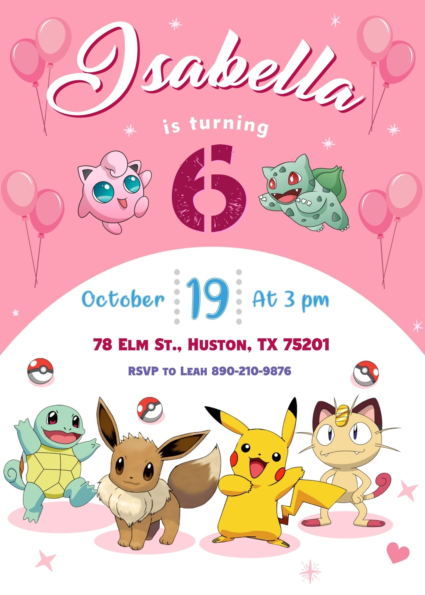 Pokemon Pikachu customizable invitation template | Share or Print | | DP617