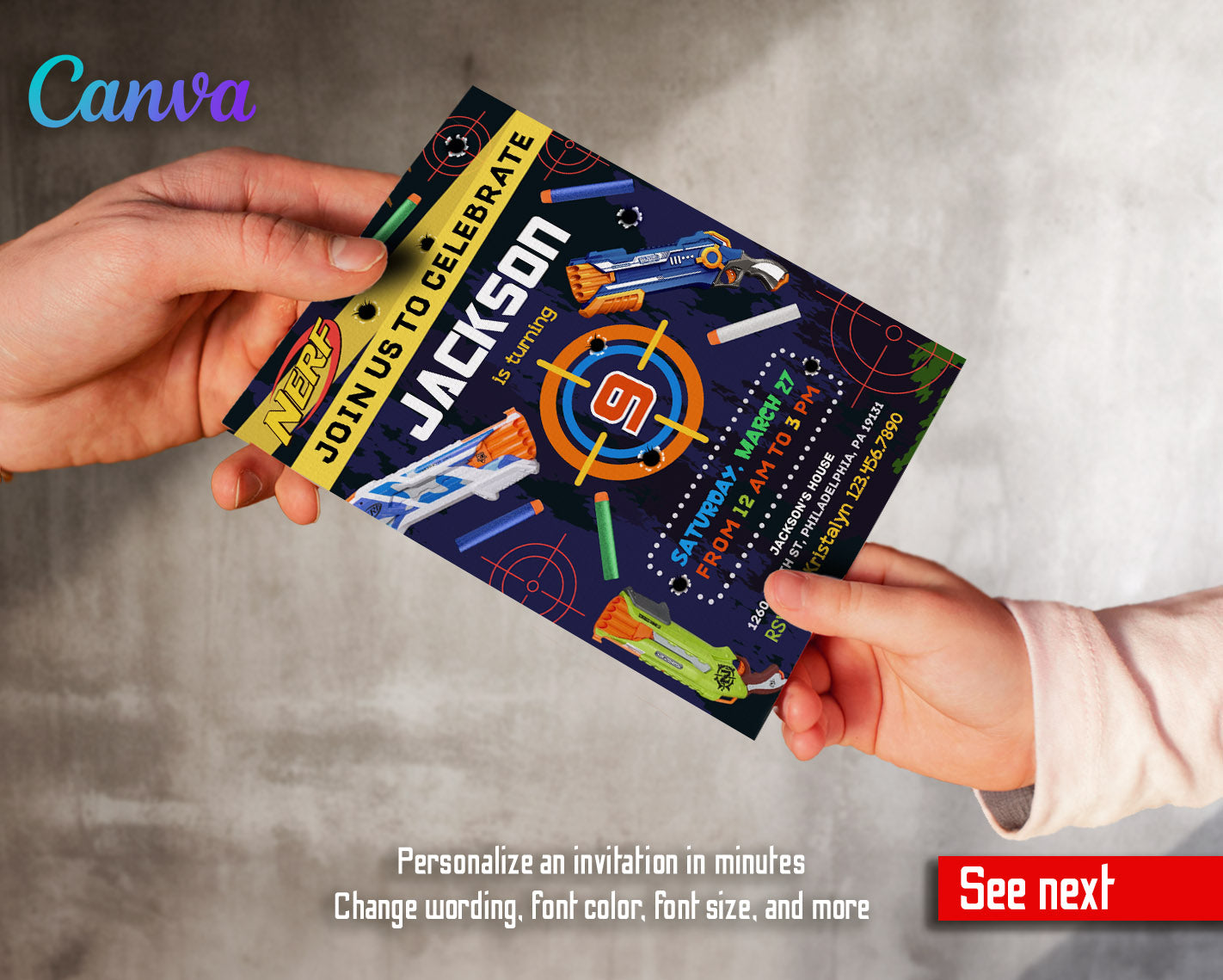 NERF Dart Wars customizable invitation template | Share or Print | boy | LL506