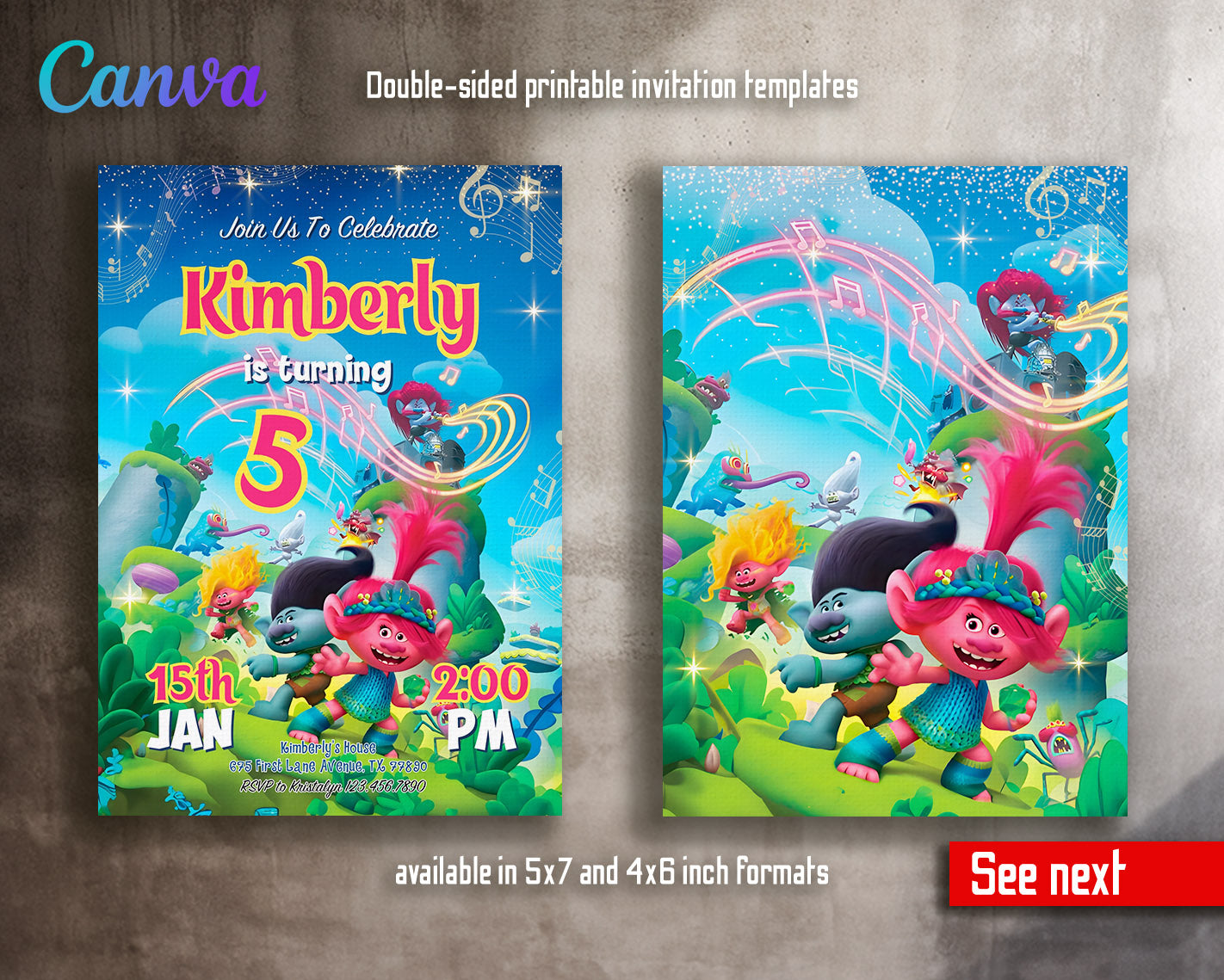 Trolls Poppy customizable invitation template | Share or Print | | RC984
