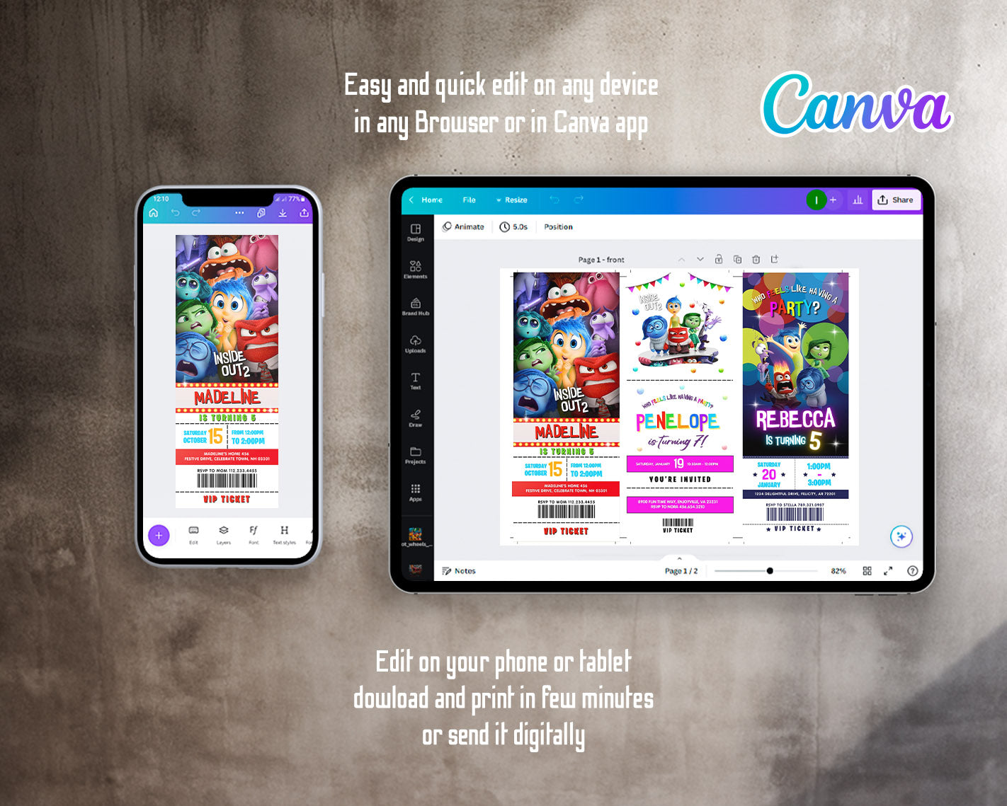 Inside Out 2 customizable invitation template | Share or Print | | AI689