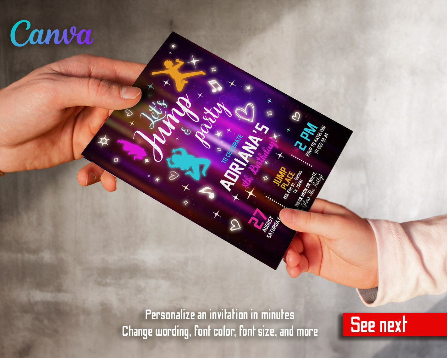Trampoline Jump Party  customizable invitation template | Share or Print |  | WR112
