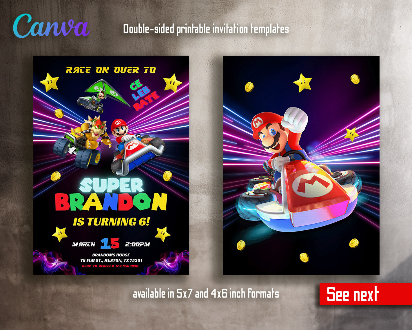 Super Mario Bros customizable invitation template | Share or Print | | SA243