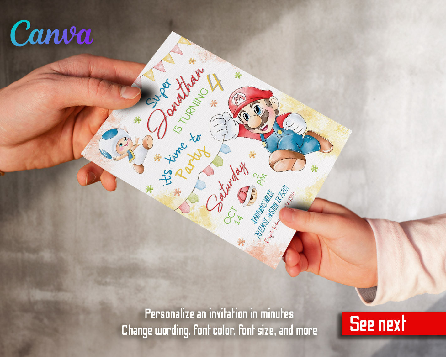 Super Mario Bros customizable invitation template | Share or Print | | RN788