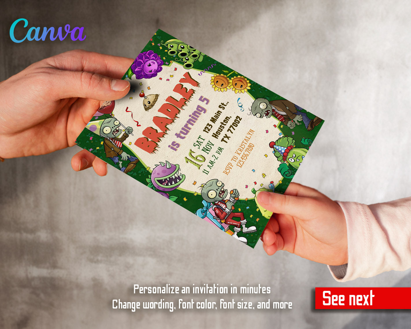 Plants vs Zombies Gamer customizable invitation template | Share or Print | | DW380