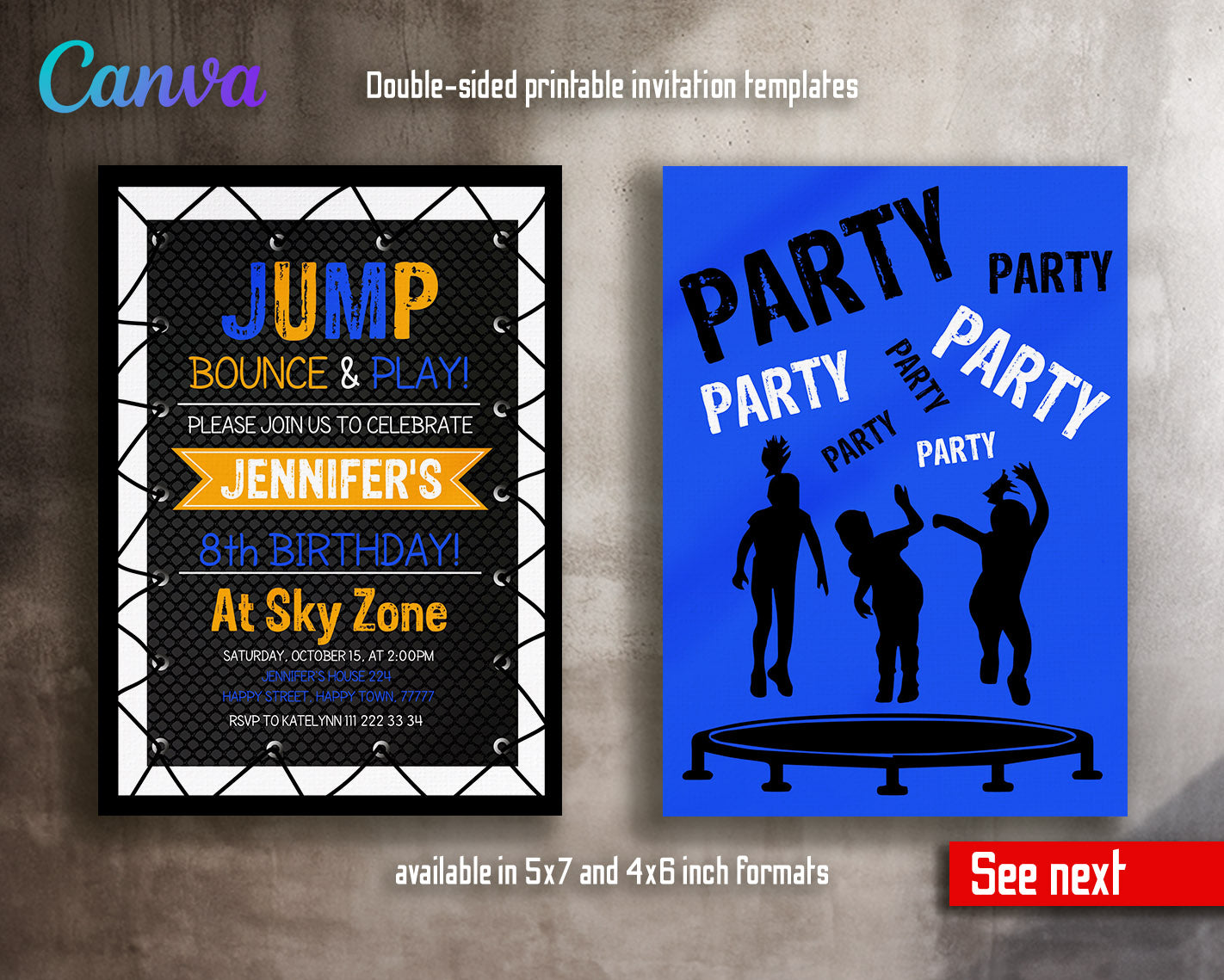 Trampoline Jump Party  customizable invitation template | Share or Print |  | OO581