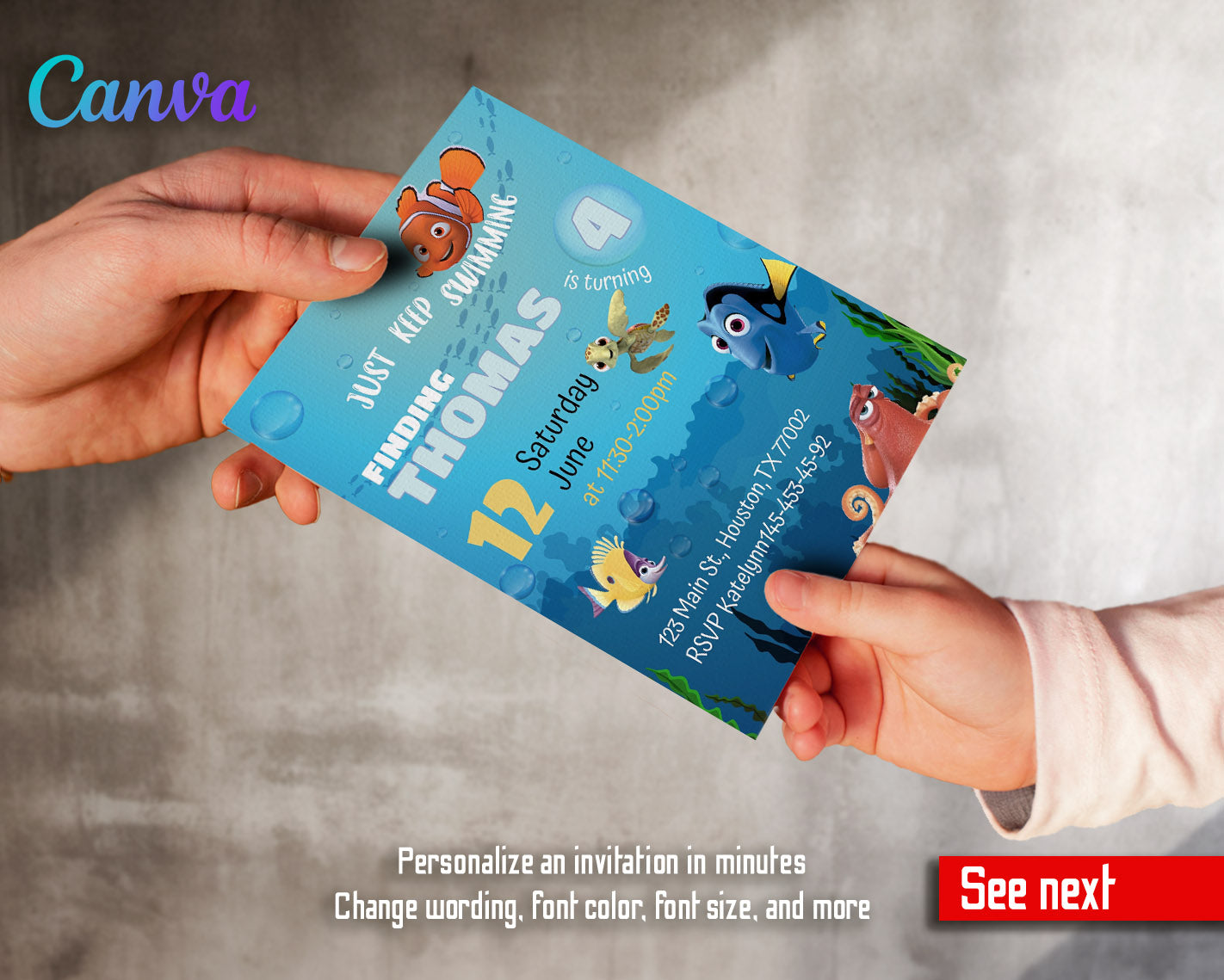 Finding Nemo customizable invitation template | Share or Print | | JR421