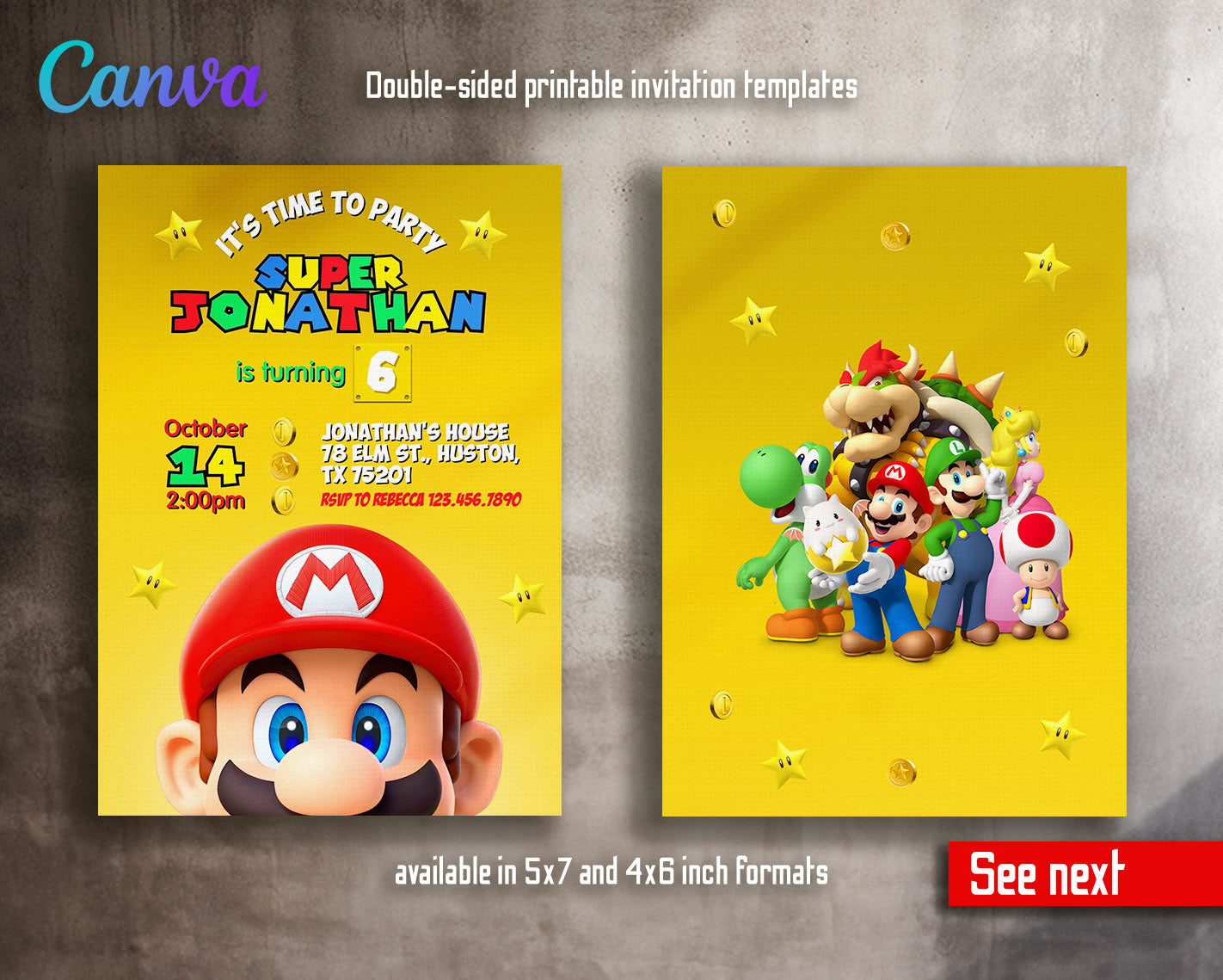Super Mario Bros customizable invitation template | Share or Print | | JA778