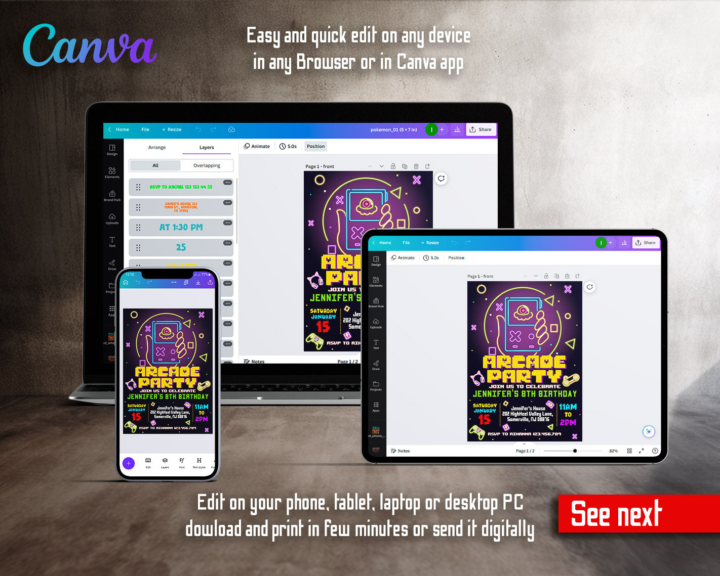 Arcade Gamer customizable invitation template | Share or Print | | JH197